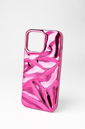 Generico Cover morbida in gomma protettiva per smartphone effetto wavy cromato, a specchio design moderno e ondulato per iPhone 15 (Fucsia, iPhone 12 Pro Max)