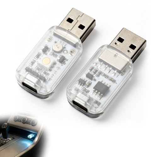 Jetstream 2 Stück Mini USB LED Licht Auto Innenbeleuchtung, Auto USB Innenbeleuchtung, Musiksynchronisation, 7 Farben, 5 V, kompatibel mit Auto, Computer und Externer Batterie