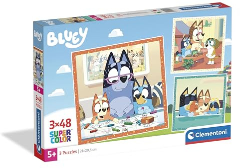 Clementoni Bluey Kinder Puzzle 3 x 48 Teile | Bluey Puzzle 32 x 22 cm für Kinder ab 4 Jahre - Puzzle von Clementoni 25003