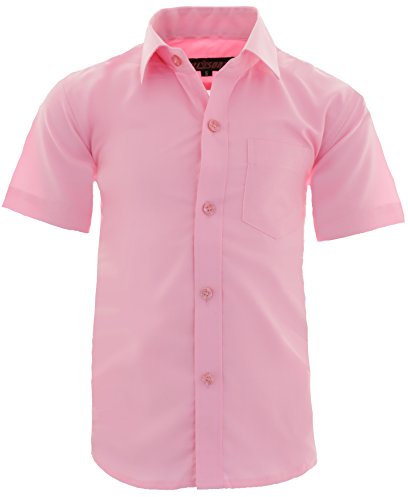 Gillsonz A0 - Chemise de fête pour enfant - Repassage facile Manches courtes 9 couleurs Taille 86-158, Rose, 152/158 cm