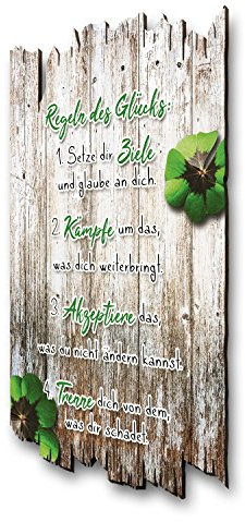 Kreative Feder Wandbild Regeln des Glücks aus Holz im Shabby Chic Landhaus-Stil - Holzschild Größe 30x20cm (Regeln des Glücks)