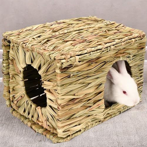 Faltendes Strohhaus, Kaninchengrashaus, für Kaninchen-Meerschweinchen Chinchilla Frettchen, Multi-Utility, essbar, ungiftig, Kauspielzeug für kleine Tiere