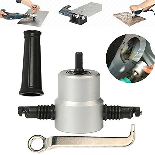 Hoja de corte de metal Nibble de doble cabezal, cortador de sierras Nibbler, kit de herramientas eléctricas para taladro ajustable de 360 ​​grados