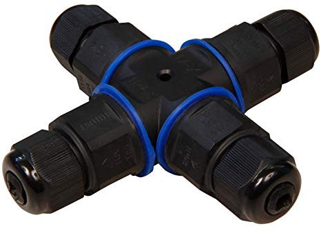 McPower Kabelverbinder | 3-polig, Kreuz-Verbinder, IP68 wasserdicht, 250V/16A | 97x97mm | für Kabel 1,5mm², Ø 6,5–9,5mm | Außenbereich, wetterfest