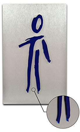 Betriebsausstattung24® WC-Türschild | Gebürstetes Aluminium mit dunkelblauem Piktogramm aus Acrylglas | Hinweisschild in Edelstahloptik | Damen | Herren (Herren)