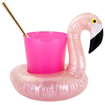 Oblique-Unique® Porte-gobelet gonflable avec flamant rose, licorne, donut, ballon de football, palmier, au choix, mini jouet de piscine (flamant rose doré)