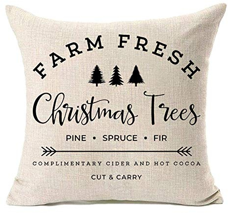 MFGNEH Farm Fresh Christmas Trees Cotton Linen Throw Pillow Covers Christmas Decor Cushion Case 20 x 20 Inch for Sofa,Farmhouse Pillow Cover