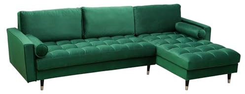 invicta INTERIOR Elegantes Ecksofa Cozy Velvet 260cm smaragdgrün Samt Federkern 3er-Sofa Samtoptik Eckcouch Sofa Couch