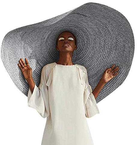 Soleil de plage, Femme Chapeau de Soleil Large Disquette Bord Chapeau UV Protection, chapeau de paille disquette grand bord soleil chapeau surdimensionné dames femmes large bord paille. (Grise)