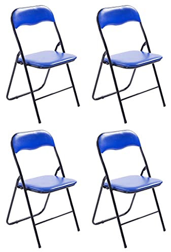 CLP 4er Set Klappstuhl Felix Gepolstert I Küchenstuhl Mit Metallgestell I Kunstleder PVC Sitz Gepolstert I Stühle Klappbar I Campingstühle, Farbe:blau/schwarz