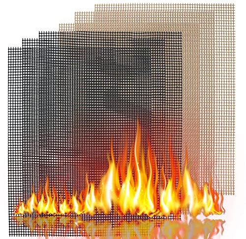 BBQ Mesh Grill Mat Set of 6 - Non-Stick Barbecue Grill Sheet Liners Grilling Mats for Outdoor Teflon Grill Sheets Reusable and Easy to Clean-Works on Electric Grill, Gas, Charcoal 15.75 x 11.8in
