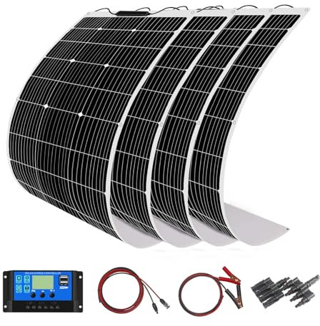 Kit solar de 400W12 V 4 unidades de 100 W módulo mono flexible con controlador solar de 40A para Off Grid Yatch RV Home Cabin Caravan 12V batería cargador (kit de panel solar de 400W)