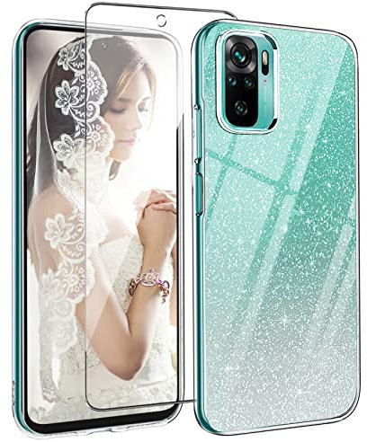 Vauki Hülle für Xiaomi 11 Lite 4G/5G/NE mit 1 Stück Schutzfolie Handyhülle Silikon TPU Glitzer Bling Durchsichti mit Motiv Transparente Case Stoßfeste für Xiaomi 11 Lite