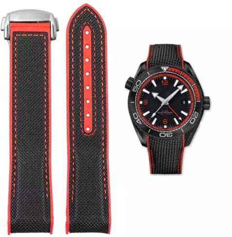 FOUUA Watch Strap for Omega 20 mm 22 mm Silicone Strap and Deployment Canvas Fits Omega Strap Replacement Technology [SpeedMaster] [Seamaster] [De Ville]