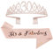 Mikccer Rose Gold 30th Birthday Sash and 30 Birthday Tiara, Rhinestone Crown Headband for 30th Birthday Gifts, 30th Birthday Decoration Party Accessories for Women