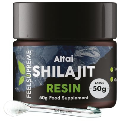 Feel Supreme - Natural Black Altai Shilajit Resin - 100% Pure Shilajit, Additive Free, 80 Trace Minerals Including Magnesium, Fulvic Acid, and Zinc Ethically Sourced, Shilajit for Men and Women - 50g