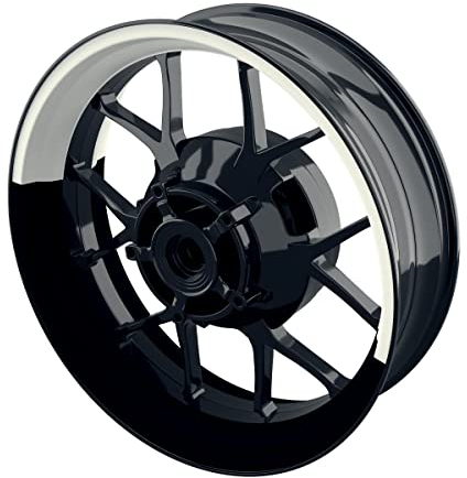 One-Wheel, Premium Felgenaufkleber passend für z.B. Kawasaki, Suzuki, Honda, Yamaha, KTM, BMW etc| Motiv: Halb halb schwarz, Felgenrandaufkleber GP, Wheelsticker Motorrad, Farbe Weiss