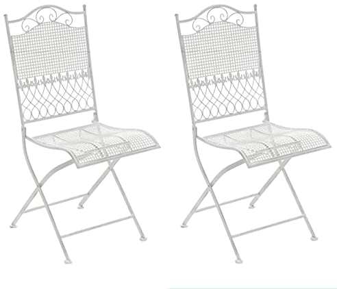 CLP 2er Set Eisen-Gartenstühle Kiran I Klappstühle mit edlen Verzierungen, Farbe:antik weiß