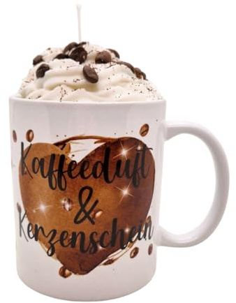 Tassenkerze Duftkerze in Tasse Kaffee mit Spruch Kaffeeduft & Kerzenschein aus 100% natürlichem Sojawachs