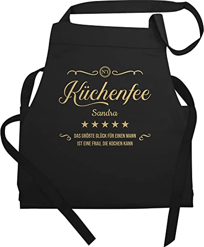 Schürze - Kochschürze Damen Frauen - Küchenfee No.1 mit Name und Spruch personalisiert I Kochliebhaberin I Geschenk Köchin - 60x87 - Schwarz - küchenschürze kreative geschenke für hobbyköche