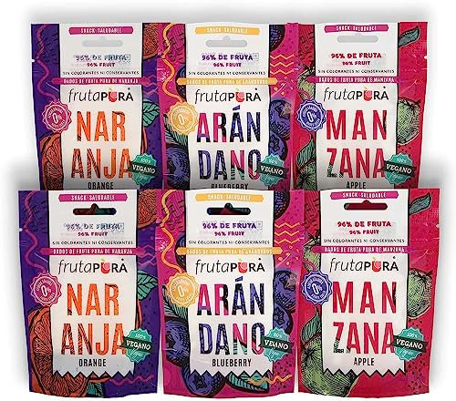 FRUTA PURA Manzana 40g - Snack de 20 dados de fruta tipo gominola - 96% fruta real - Sin azúcares añadidos - Vegano - Sin gluten - Natural, práctico y delicioso - Aporta 200g de fruta al día