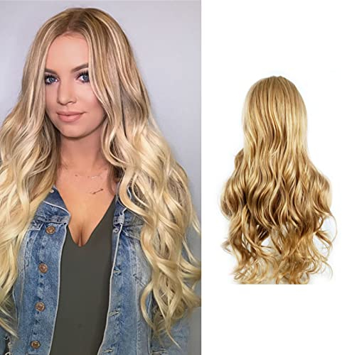 Gewellte Blonde Perücken für Frauen, Lange Lockige Frauen Halloween Party Cosplay Kostüm tägliche Perücke, Mittelscheitel, Mattblonde, Gewellte, Synthetische Perücke