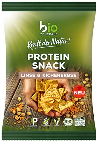 biozentrale Protein Snack Linse & Kichererbse, 8 x 50 g (8er Pack), 26g Protein/100g, vegan & glutenfrei, über 70% Hülsenfrüchte, nicht frittiert, lecker mit unseren Aufstrichen