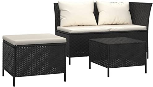 Revera 3-teiliges Gartensofa-Set mit schwarzen Kissen aus Polyrattan