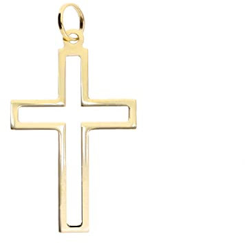 Lucchetta - 14k Gelbgold gerahmter Kreuz-Anhänger - ohne Kette für Taufe, Erstkommunion, Firmung, Goldanhänger Damen Herren 585 Echtgold | für Ketten (bis zu 4 mm) - hergestellt in Italien