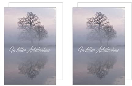 Edition Seidel 2 Premium Trauerkarten mit Umschlag. Beileidskarte Trauer Karte in stiller Anteilnahme Baum Nebel See herzliches Beileid Abschied Teilnahme Mitgefühl (T986a)