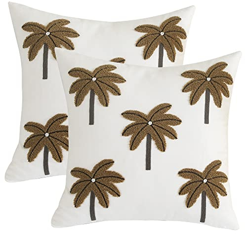 Tosleo 2er Set Kissenbezüge Tropische Blätter 45 x 45 cm Palmen Blätter Meer Soft Dekorative Kissenhülle Zierkissenbezüge für Outdoor Sofa Wohnzimmer Zuhause Dekoration