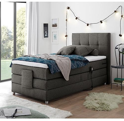 Lomadox Boxspringbett 120x200 cm mit elektrischer Verstellung | Jugendbett in Elephant grau mit Härtegrad H2