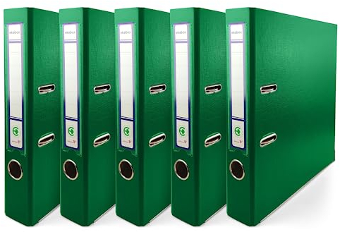 Netuno 5x Ring-Buch grün DIN A4 2-Ring-Mechanik 5cm Ringmappe a4 schmaler Aktenordner a4 schmal Aktenordner dünn Kunststoffordner a4 einfarbig Ordner Dokumente Ringbuch Ordner Schulordner