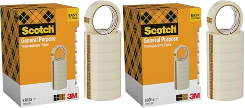 Scotch Nastro Adesivo 3M, Trasparente Acrilico, 19 mm x 66 m, Confezione Torretta da 8 Pezzi (Confezione da 2)