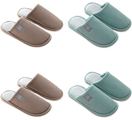 Teceyfeet Zapatillas de casa Unisexo,4 Pares Antideslizantes de Zapatillas Casa Lavables Zapatillas de Estar por Casa Invierno Peluche Forro Pantuflas Cómodo Caliente Zapatos de Algodón