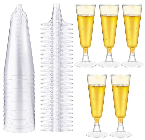 TNSLAND 25 Stück Sektgläser, Durchsichtige Champagnergläser Plastik 160ml Plastik Champagnergläser Mimosa Gläser Stielgläser für Hochzeiten,Geburtstage & Partys