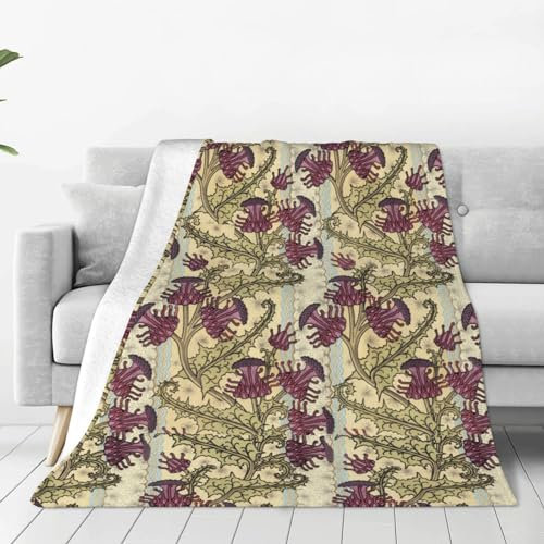 Decke im Jugendstil, lila Distelblume, weiche Überwurfdecke, ganzjährig warme Decken, leichte Flauschige Flanellüberwürfe für Bett, Sofa, Couch 200X150 cm