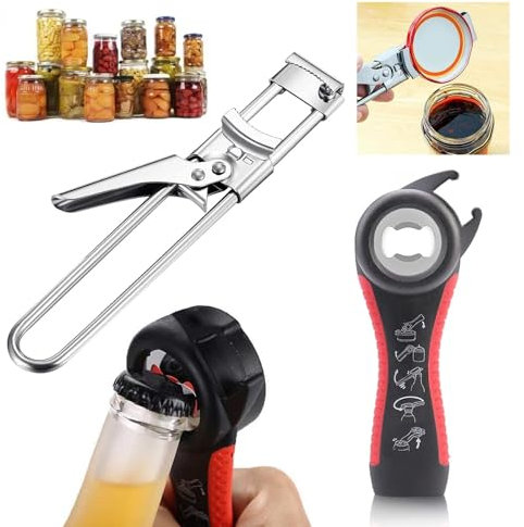 Yuqilin 2 Pièces Ouvre Bocal, 5 en 1 Ouvre Bouteille, Acier Inoxydable Décapsuleur, Ajustable Ouvre Boite de Conserve, pour Personnes âGées, Personnes Souffrant D'arthrite (Noir/Argent)