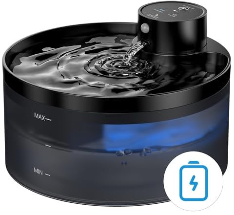 Fontaine a Eau Chat sans Fil: 3,2L Fontaine à Eau pour Chat à Pile - Fontaine Eau Chat Detecteur de Mouvement - 4200 mAh Rechargeable Batterie - Silencieux Distributeur Eau Chat Automatique - Noir