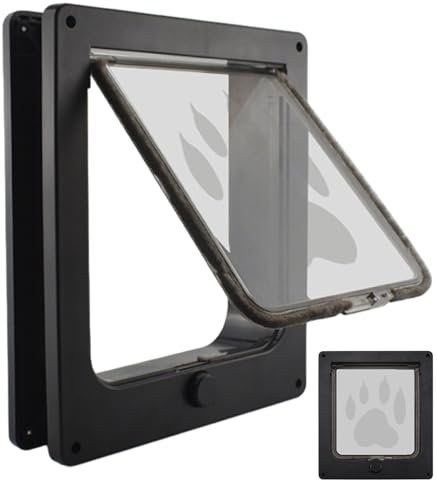 Cat Door Latch, Inner Frame Flap Dog Door, Pet Door Replacement Flap, 4-Way Locks, All-Weather Insulated Dog Cat Doors, Easy to Install for Wall Installations for Cats and Small Dogs