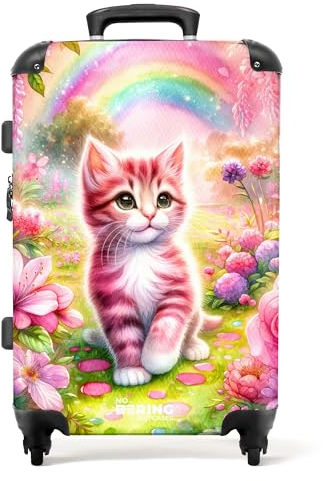 NoBoringSuitcases.com Kinderkoffer, Kinderkoffer Mädchen, Koffer Groß, Koffer Kinder, TSA Schloss, Kindertrolley, Koffer Mädchen Reisekoffer Groß, Koffer Mittelgroß (Kätzchen - Rosa, 67 cm - 72 L)