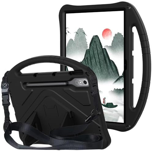 Schutzhülle Kompatibel Mit Lenovo Tab P12 12,8 Zoll (2023 TB-370/TB-371), Leichte Hülle Mit Ständer, Griff Und Gurt, Stoßfest (Schwarz)