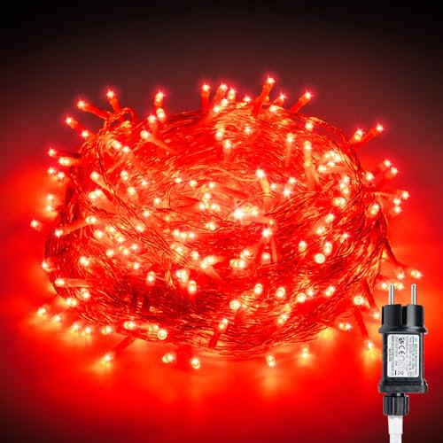 Gresonic Lichterkette Außen 40m 400LED, Rot Lichterkette Außen Strom, Transparente Kabel, Wasserdicht beleuchtung für Außen Innen Garten Baum Weihnachten