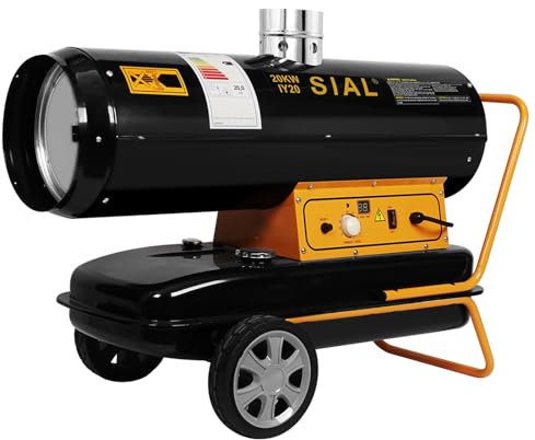 SIAL 20 kW Indirekte Ölheizer Heizkanone Diesel Bauheizer Bautrockner 800 m³/h Heizgebläse 32 L Tank mit Thermostat/Überhitzungsschutz Schwarz IY20