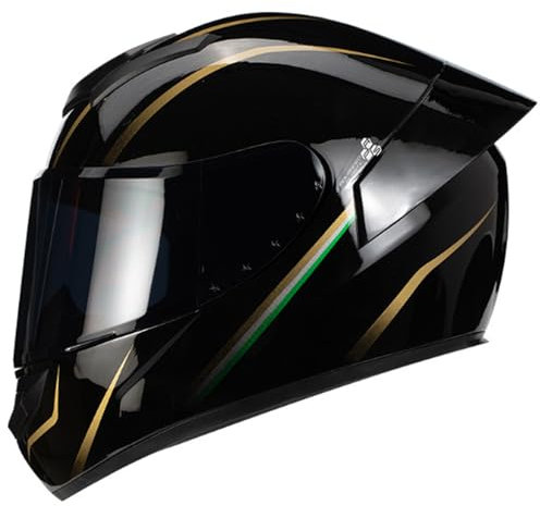 RUYICZB Integrated Motorcycle Helmet, DOT/ECE Approved Full Face Motorcycle Helmet with Tinted Visors And Air Vents, Motorbike Racing Moped Scooter Helmet for Men And Women,Black gold,XL 61~62CM