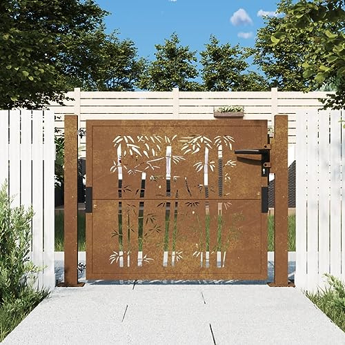 Keyroto Portail jardin extérieur 80 cm portail jardin porte fer forgé portail piétonnier en acier-rouille-105 x 80 cm