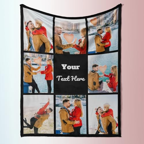 Rainsar Plaid Personnalisé, Couverture Personnalisée avec Photos et Texte, Couvertures et Plaids pour Femme, Ami, Famille, Couple, Animaux, Cadeau Photo Personnalisé pour Noël Anniversaire Maman