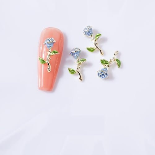 qbodp 20 Pièces Bijoux D'Ongle Rose À Fond Doré, Ornements D'Ongles De Mode, Breloques De Fleurs Pour Ongles, Ongles Fournitures Accessoires De Décoration D'Art D'Ongle, Bleu Clair