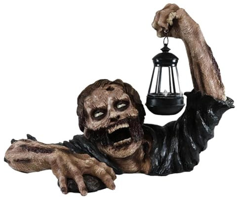Youany Halloween Zombie Statue With Lantern, Resin Zombie Garden Statues Horror Movie Garden Gnomes Statue, Zombie Lantern Statue, Halloween Zombie Decor