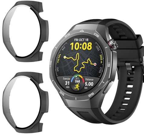 Funrae Custodia Compatibile con Huawei Watch GT5/GT 5 Pro 46MM [2 Pezzi], Cover Protettiva Telaio Rigida PC [Con Vetro Temperato] HD Clear Anti-Graffio Protezione Case - Nero
